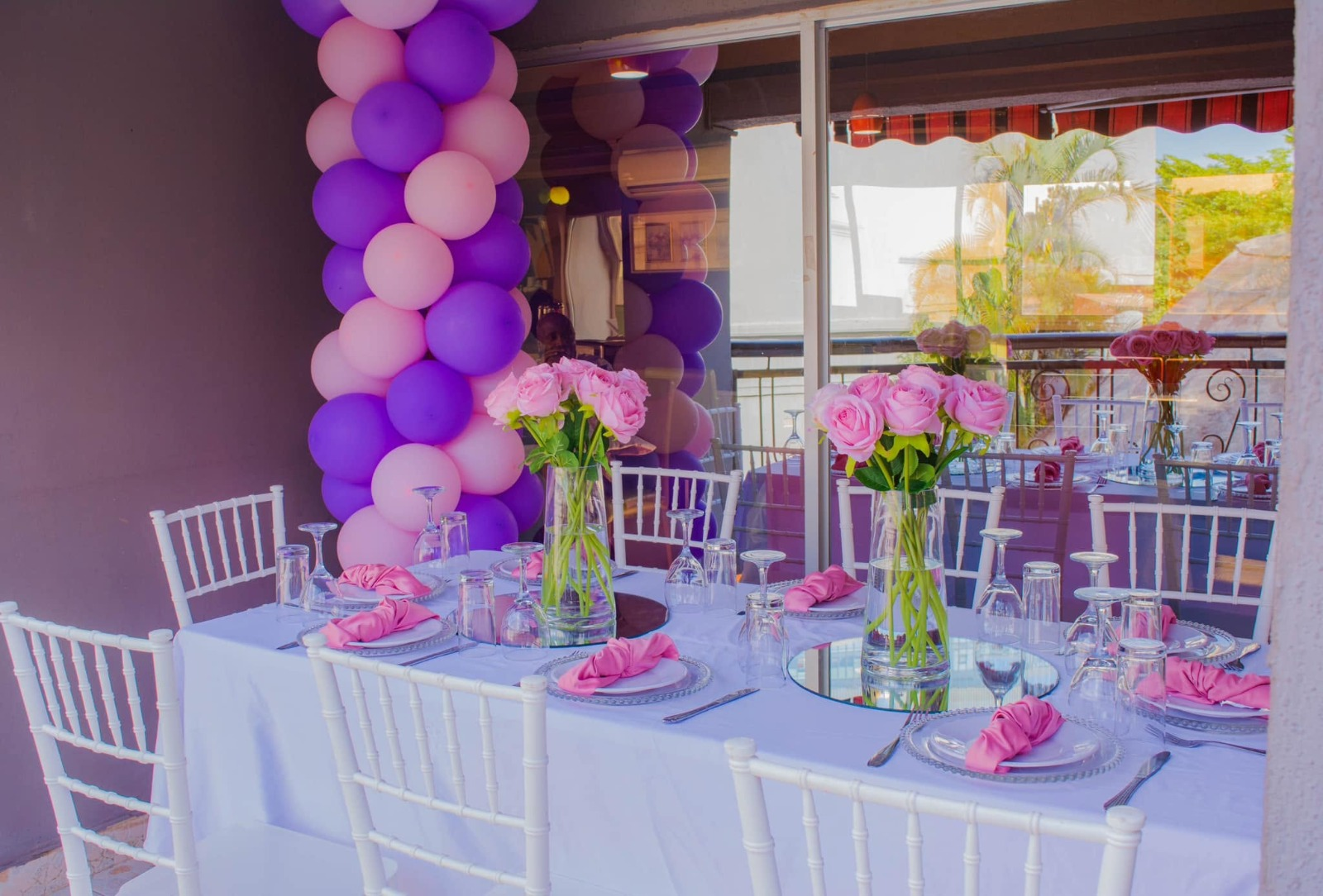Pink and purple themed celebration table